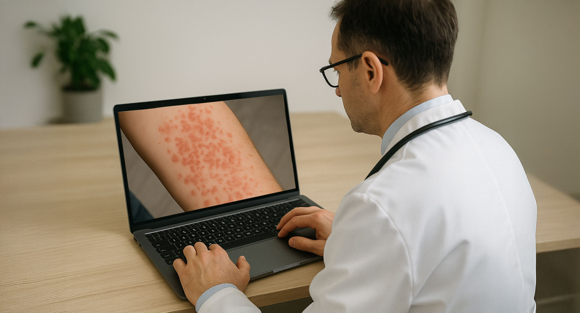Ki-Bild, Arzt prüft Patientenbild per Laptop