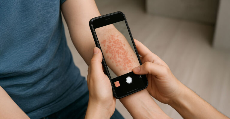 AI image, patient takes photo via smartphone